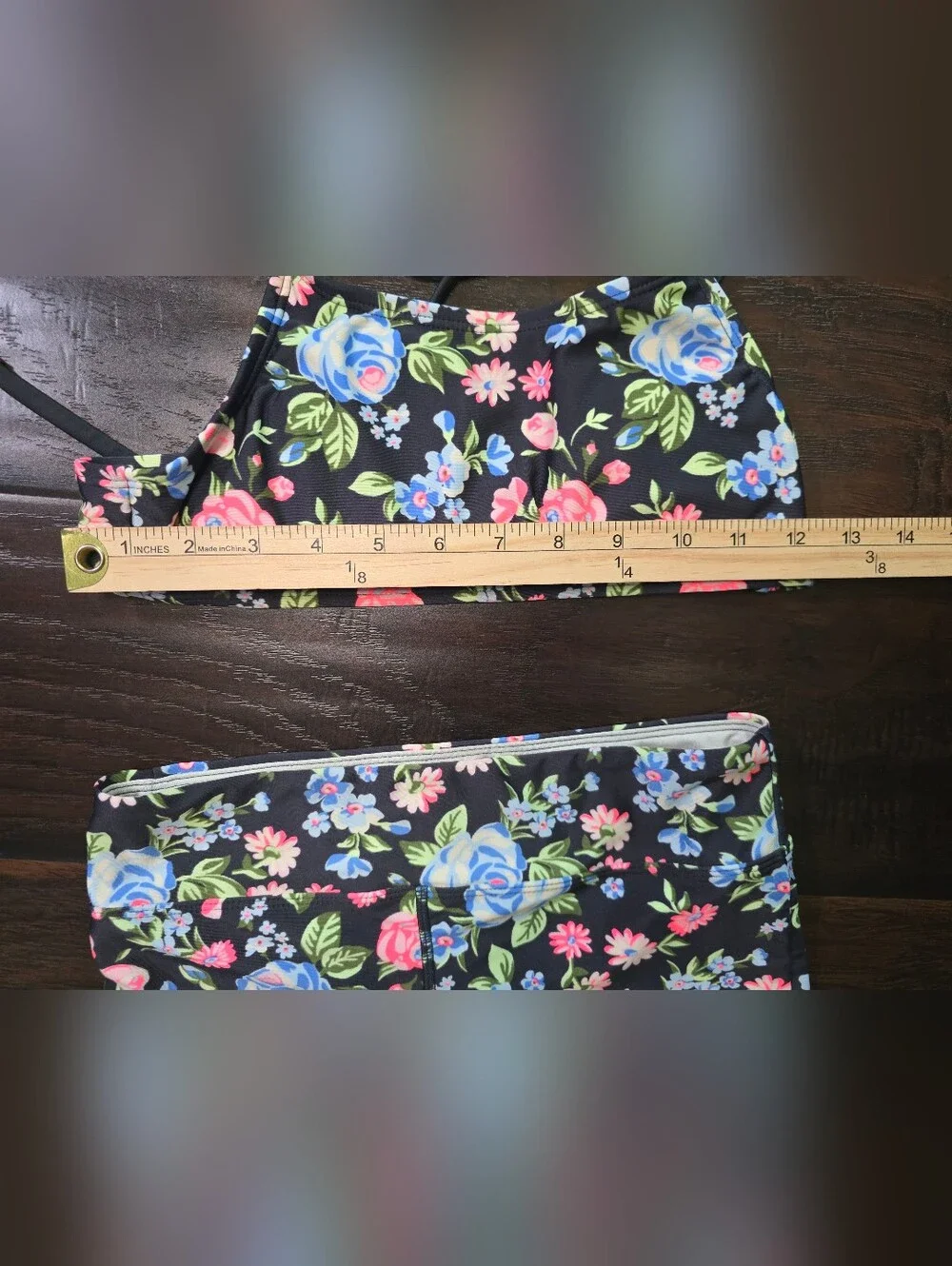 Art Class Girls Black Floral Bike Short 2 piece Swimsuit Large